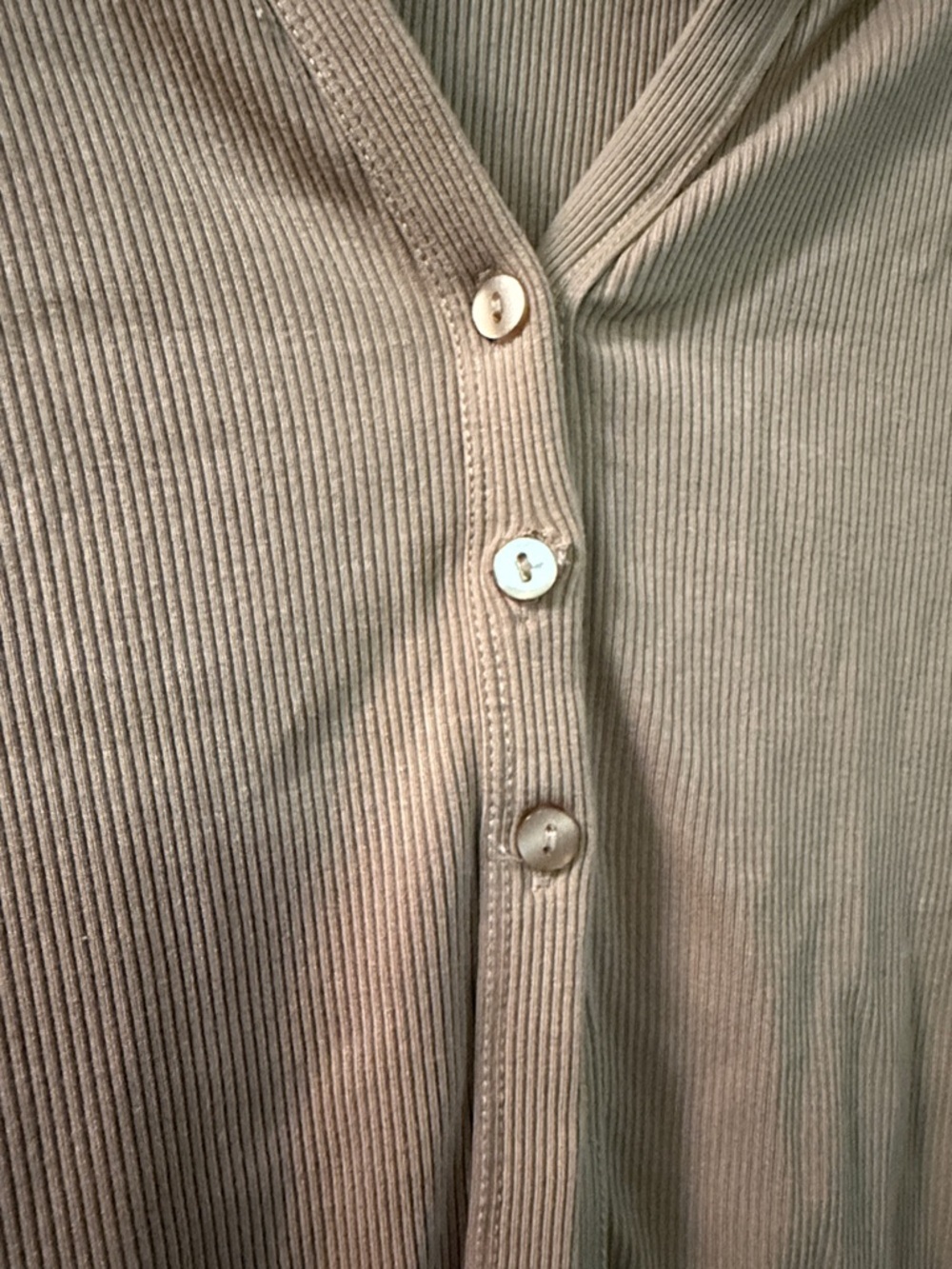 Dynamite Ribbed Button-Down Long Sleeve Top - Taupe - Picture 4 of 6